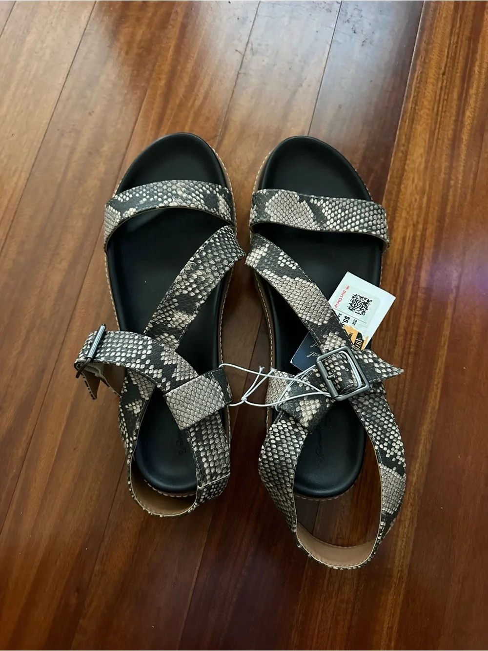 Universal Thread Snake-Print Strappy Sandal in Black and Tan NWT